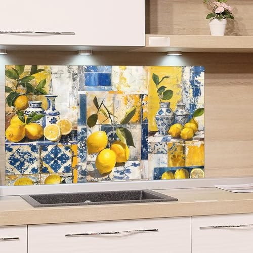 GRAZDesign Küchen Spritzschutz Glasrückwand 4mm | Zitrone-Motiv | Hochwertige Glas Küchenpaneele Rückwandschutz | Dekorative Küchenverkleidung - 80x60cm