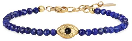 COAI Bracciale da Donna in Pietre Naturali con Charm Malocchio, Bracciale Occhio Turco da Donna con Perline di Pietre Dure