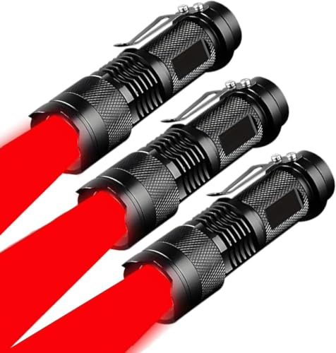 POCKETMAN 3 Pack rotes Licht Taschenlampe, 3 Modi Zoombare wasserdichte hohe Leistung rote LED Taschenlampe, tragbare LED-Fackel für Astronomie, Outdoor-Abenteuer,Beobachtung von Tieren - schwarz