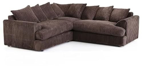 Modern Jumbo Cord Corner Sofa Set | Large Comfortable L-Shaped Couch for Living Room | Soft Fabric Scatter Back Cushions | Grey & Beige Options
