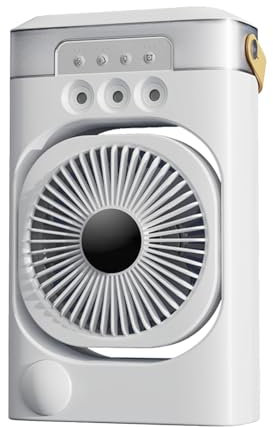 Klimaanlage Mobil mit Fernbedienung, Ventilator mit Wasserkühlung 600ML,4-in-1 Mini Klimaanlage für Zimmer,3 Windgeschwindigkeiten,7 Farben Licht 3 Sprühfunktion (USB Plug-in/Keine Fernbedienung)