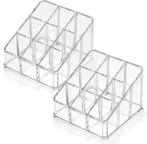 CIATBYYJ 9 Fächern Lippenstift Organizer,Acryl Lipgloss Organizer,Transparent Lippenstifthalter Aufbewahrung,Make up Lippenstifte Organizern für Lippenstiftes Nagellack(2 Stück)