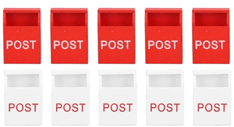Baxnore Decorative Mailbox Set Wooden Miniature Rustic Style Handcrafted Outdoor Mailbox for Playhouse Garden Fairy Home Decor White and Red 10 Pack
