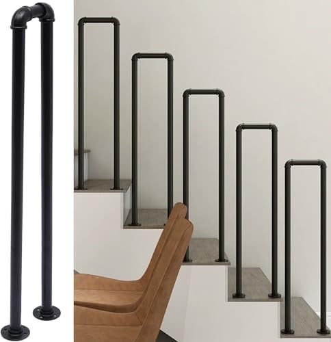 Balkongeländer Edelstahl, Handlauf Treppe, Treppengeländer Außen, U-Förmiger Treppengeländer Seitlich, Modern U Förmig Geländer Treppe【Schwarz, 85cm, Abgerundete Ecken】