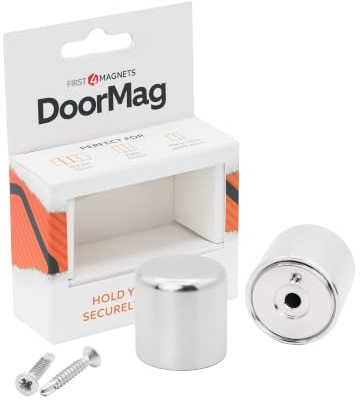 DoorMag Bifold Door Magnet, Magnetic Door Catch & Door Stop for Bi-Fold Folding Doors - Heavy Duty Magnetic Holder, Fixing Screws Included - Brushed Chrome