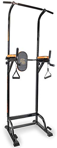 Phoenix Fitness RY1047 - Jaula de entrenamiento multifuncional para entrenamiento de torre de potencia, dominadas, mentón, levantamiento de rodilla, inmersión, ejercicios de flexión, color negro