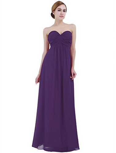 TiaoBug Robe de Soirée Femme Robe de Mariage d'honneur Robe de Bal en Mousseline de Soie Robe Bustier Plissé sans Bretelle Jupe Longue Robe de Mariée Violet S