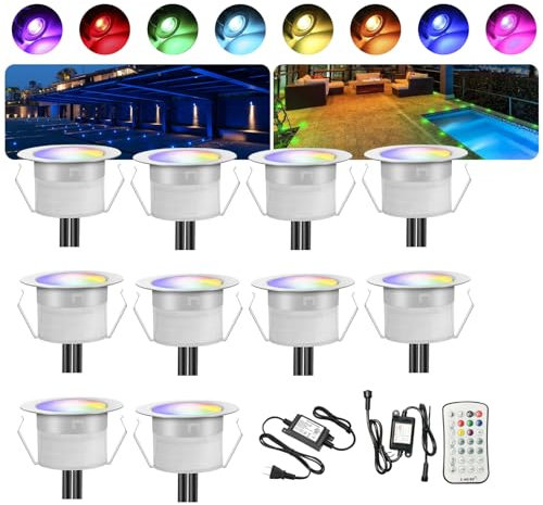 INDARUN 10er Set LED Bodeneinbauleuchten Aussen RGBW Ø45mm Terrasse Einbaustrahler, Led Terrassenbeleuchtung IP67 Wasserdicht Boden Licht für Küche Garten Treppen