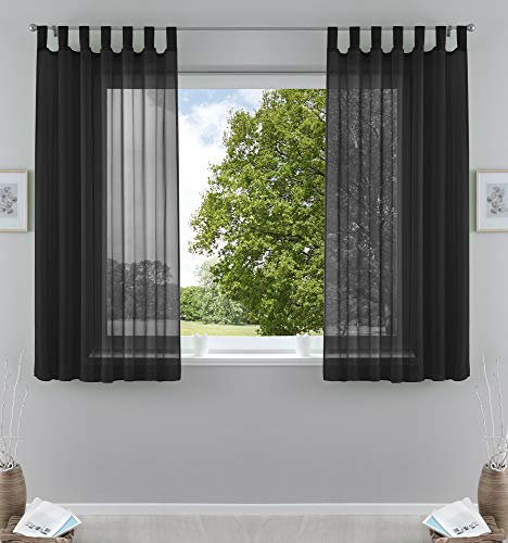 2er-Pack Gardinen Transparent Vorhang Set Wohnzimmer Voile Schlaufenschal mit Bleibandabschluß HxB 175x140 cm Schwarz, 61000CN