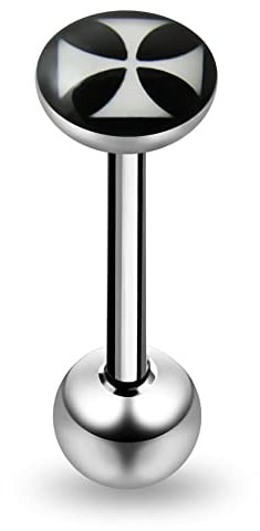 Monster Piercing Zungenpiercing Intimpiercing | 316L Chirurgenstahl | Kreuz Aufdruck | Stabstärke: 14G (1,6 mm) | Stablänge: 16mm | Hypoallergen