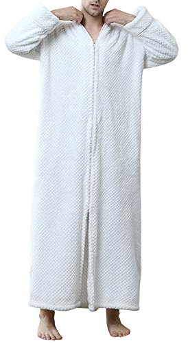 GODGETS Accappatoio per Donna e Uomo Lungo Unisex Morbido e Leggero Pile di Corallo Pigiama Sleepwear Robe Accappatoio con Cerniera Uomo Bianco XL