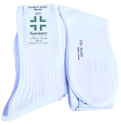 Lucchetti Socks Milano 6 PAIA calze da uomo sanitarie filo di scozia 100% cotone rimagliate Made in Italy (IT, Numero, 43, 46, Regular, Regular, Bianco)