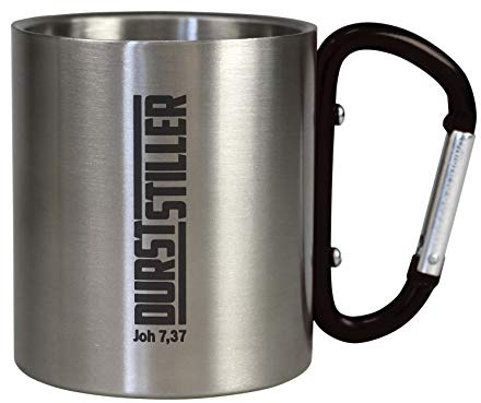 praktische Outdoor-Tasse aus Edelstahl mit Karabiner als Henkel 0,2ltr (schwarz)