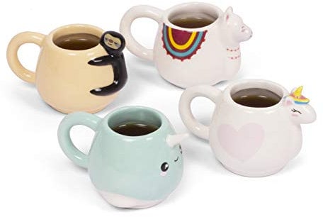 Animal Espresso Mug Set 4 Characters Narwhal, Unicorn, Llama & Sloth