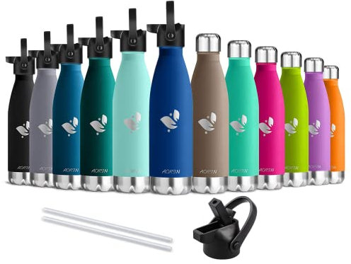 AORIN Bouteille d'eau en Acier Inoxydable isolé à Double Mur - 350ml - Gourde Isotherme Étanche sans BPA, Gourde Inox Bouche Standard, Gourde Enfant pour Sport, Gym, Voyage