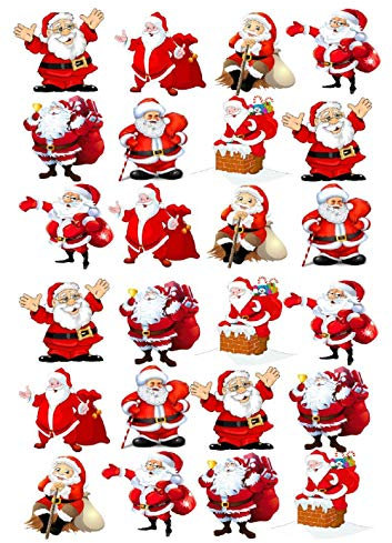 24 x Kuchendekorationen aus Esspapier mit Weihnachtsmann-Motiv