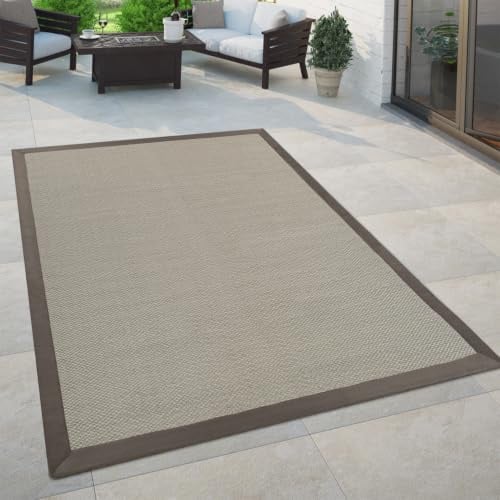 Paco Home In- & Outdoor Teppich Balkon Terassen, Sisal Optik, Grau Grün in versch. Farben, Grösse:80x150 cm, Farbe:Beige