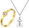 Flongo Womens Mens Heart Lock Bangle & Key Tag Pendant Necklace Set, Stainless Steel Bracelet & Necklace Color Silver&Gold, Love Gift for Valentine's Day Wedding Anniversary