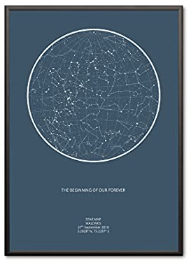 Customisable Unique Star Map. Available in A2, A3 and A4 and multiple colours. (Grey Blue, A3)
