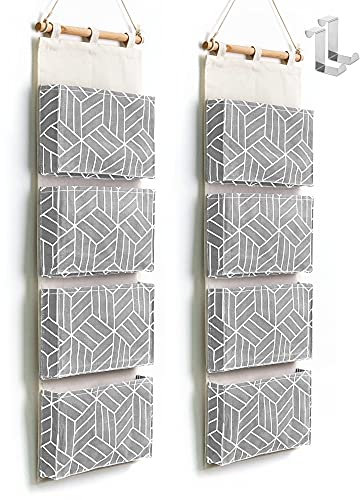 Crowned Aufbewahrungsbeutel zum Aufhängen an der Tür oder an der Wand – 4 große Taschen aus Leinen und Baumwolle, multifunktional, für Wohnzimmer, Schrank, Schlafzimmer, Badezimmer, Ordner,