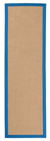 carpetfine Sisalteppich Läufer Blau 70x200 cm | Moderner Teppich für Wohn- und Schlafzimmer
