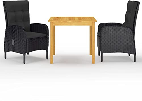 vidaXL Gartenmöbel Set 3-TLG. Sitzgruppe Sitzgarnitur Gartenset Gartengarnitur Tisch Stühle Gartentisch Esstisch Gartenstuhl Sessel Schwarz