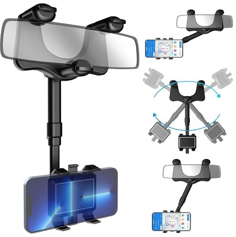 SXhyf Soporte de teléfono para Espejo retrovisor 2023, Giratorio y retráctil, Montaje Universal, Compatible con iPhone 11, 12, 13, 14 Pro MAX, Samsung, Todos los teléfonos