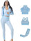 Veriliss Damen 3teiliger Gym Trainingsanzug Nahtlose Laufbekleidung Fitness Kleidung Jogginganzug Reißverschluss Kapuzen Fitness Jogging Tennis Laufen (Leicht Blau,S)