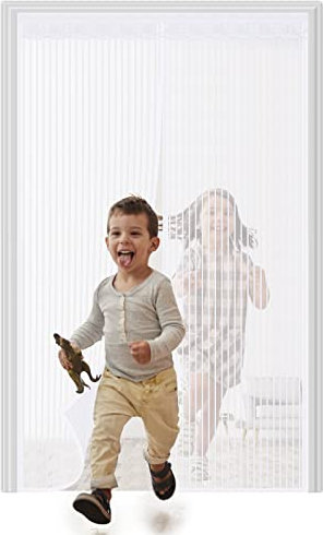 Rainberg Heavy Duty Magnetic Fly Screen Door, Bug mesh Curtain with Powerful Magnets and Full Frame Magic Tape, Insect Protection Door no Gap, Keep Bugs Out. (White, 110 x 220 cm)