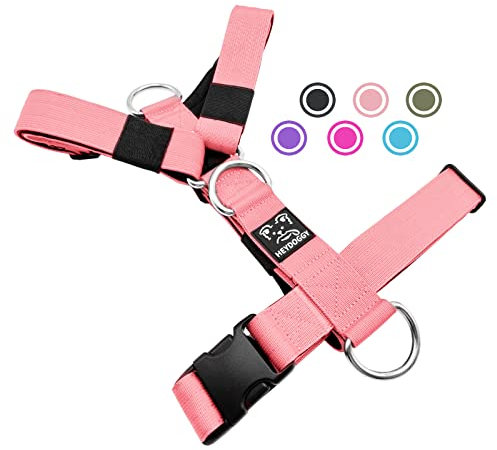 Robust Nylon Geflochten Anti-Zug Hundegeschirr, Verstellbar Brustgeschirr mit Neopren Gepolstert & Schnalle, Hunde Geschirr Zuggeschirr für Mittlere Große Hund Training Walken Laufen M,Rosa