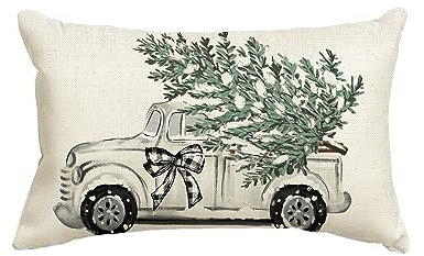 Artoid Mode Lastwagen Baum Büffel Plaid Schleife Weihnachten Kissenbezug, 30x50cm Winter Zierkissenbezug Couch Wohnzimmer Deko