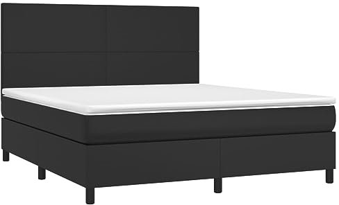 vidaXL Boxspringbett mit Matratze LED Kunstlederbett Polsterbett Doppelbett Bett Schlafzimmerbett Bettgestell Bettrahmen Lattenrost Hotelbett Schwarz 180x200cm