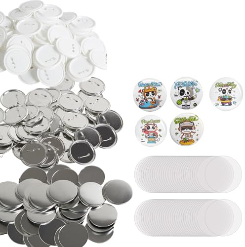 VEVOR 200 Sets 3 inch 75mm Pin Back Button Parts for Button Maker Machine, DIY Round Button Badge Parts, Set Includes Metal Top, Plastic/Metal Button, Clear Film, and Blank Paper for Gifts Presents