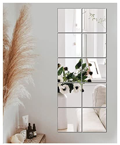JMITHA Espejos Autoadhesivos Pared Espejos Adhesivos Pared HD Espejo de Vidrio Espejo Adhesivo Pared Espejos Pared Decorativos para Hogar Dormitorio Sala de Estar (Liso Pulido, 15x15cm, 10 Piezas)