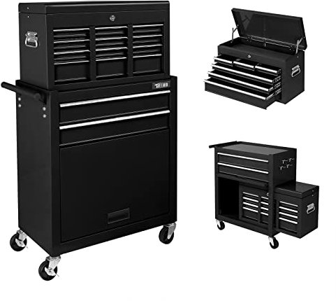 TUFFIOM 8-Drawer Rolling Tool Chest, Tool Storage Cabinet w/Lockable Wheels, Detachable Top, Drawers & Side Hooks, Mechanic Tool Organizer Box for Garage Warehouse Repair Shop