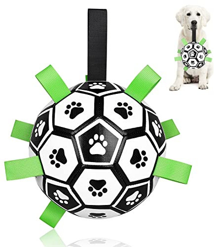 CHUKCHI Hundespielzeug: Fußball Mit Riemen, Interaktives Spielzeug für Tauziehen, Welpen-Geburtstagsgeschenke, Langlebige Bälle für Kleine Hunde