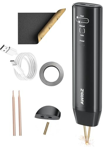 Battery Spot Welder, AWithZ Handheld Spot Welder 11 Gear Adjustable, Automatic and Manual Modes Battery Welder for 18650 Battery, Welding Nickel Sheets, Iron (Single-ended-H1)