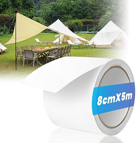 Markisen Reparaturband 8cm*5m Planen Reparaturband Zelt Klebeband Markisen Klebeband Markisenstoff Wasserdicht Markisenklebeband Planenflicken Sonnenschirm Flicken für LKW Abdeckplane, Weiß