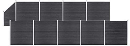 GuyAna WPC Zaun-Set 9 Quadrate + 1 Schräge 1657x186 cm Grau Sichtschutzzaun Palisadenzaun Zaun Sichtschutz Gitter Gartenzaun Komplettset