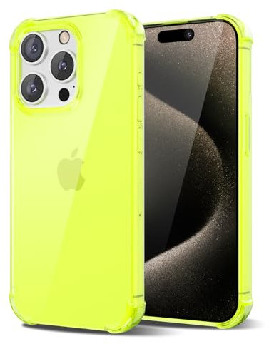Svaove for iPhone 15 Pro Max Phone Case Liquid Silicone, Thin Ultra Slim Minimalist Phone Cover, Girly Cute Plain Bright Solid Color Matte Soft Rubber Jelly Gel Plastic TPU Bumper, Fluorescent Yellow