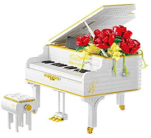 Konzertflügel Bausteine Bausatz, 1293 Klemmbausteine Klavier Piano Architektur Spielzeug Modellbausatz, Piano mit Hocker und Notenhalter, Konstruktionsspielzeug Nicht Kompatibel mit Lego