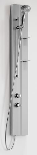 Novellini Z Colonna Doccia Attrezzata Per Bagno Standard Silver Montaggio Angolo Parete Ripiani Porta Oggetti Miscelatore Termostatico Asta Saliscendi Doccetta Mano Flessibile Cromo 19x6x140 cm