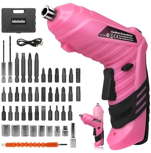 Electric Cordless Screwdriver,MQUPIN 47-in-1 Drill Driver Screwdriver Set,3.6V Battery Power Rechargeable Screwdriver kit,Rotatable Dual Position Handle with LED Light Charger for Home Office Work