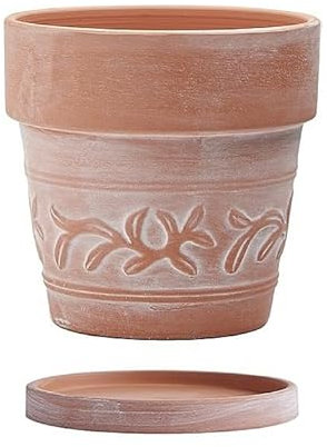 WAVY STUDIO Pflanzgefäß aus Terrakotta, geprägt, mit Ablaufloch und Untersetzer, Blumentopf 20,3 cm