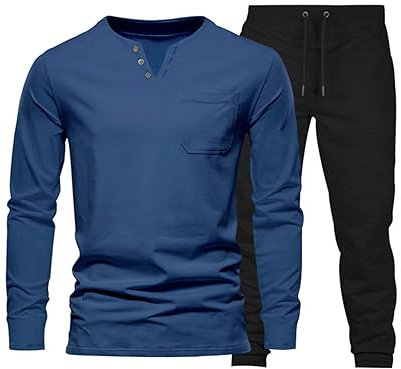 Generisch Männer Atmungsaktiv Trainingsanzug Lang Ärmeln Oberteil Zwei Stück Set Sommer Leicht Anzüge Herren Einfarbig Outdoor Sport Fitness Langarmshirt Jogging Hosenanzug Jogginganzug (Blue, M)