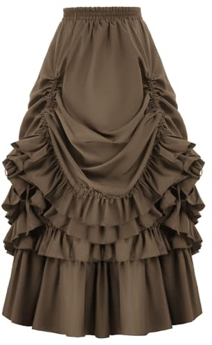 Fiamll Damen Gothic Steampunk Rock High-Low Saum Mittelalter Maxirock Renaissance Rock mit Rüsche