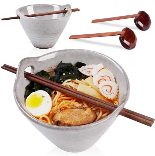 NUTRIUPS Ceramic Ramen Bowl, 700ml Japanese Noodle Soup Bowls with Spoons and Chopsticks, Tableware Noodle Bowl Set