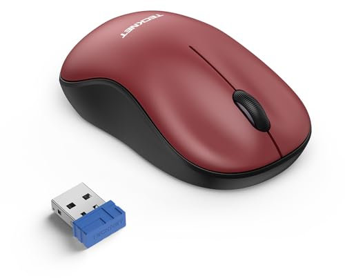 TECKNET Wireless Mouse for Laptop, 2.4GHz USB Mini Computer Mice, 3200 DPI Optical Small Portable Cordless Mouse Compatible with PC, Mac and Linux, 18 Months Battery Life (Red)
