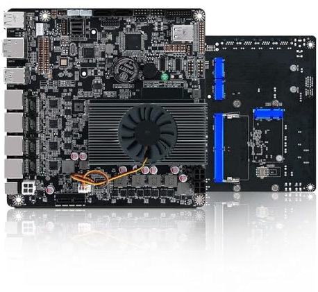 ROUAFWIT NAS Motherboard Celeron N100, 6 x SATA3.0, 2 x M.2 NVMe, Six-Bay NAS, 115X Radiator ITX Board, 4 x I226v 2.5 GbE, Micro Appliance NAS Board, 32GB DDR5 1TB SSD