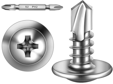 Lot de 300 vis à tôle 4,2 x 13 mm - Vis autotaraudeuses en acier inoxydable à tête plate avec disque et tournevis cruciforme